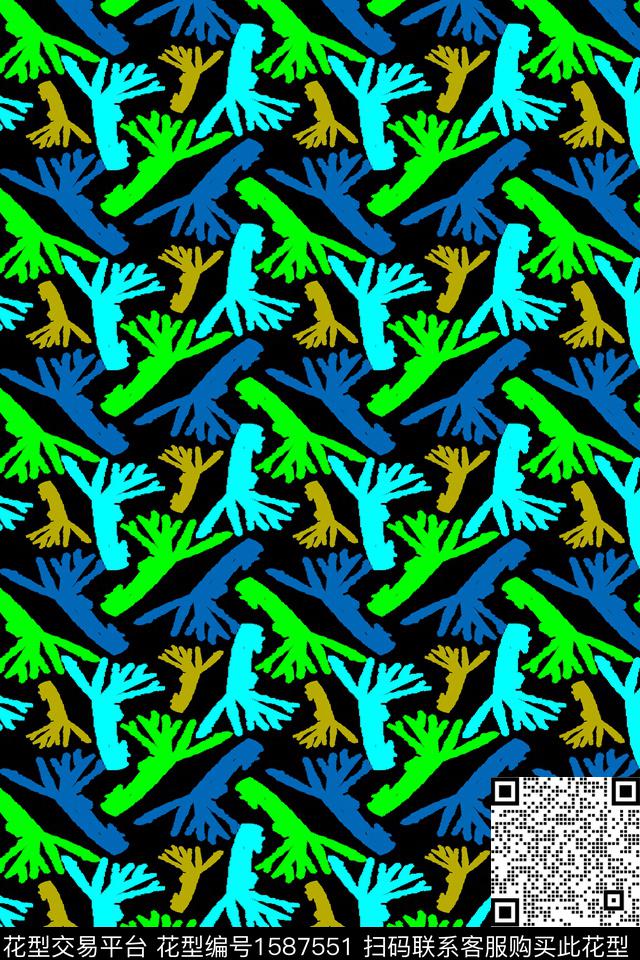 抽象黑底涂鸦数码印花华亿平台下载（图片编号: 1587551） - 瓦栏（Walan）