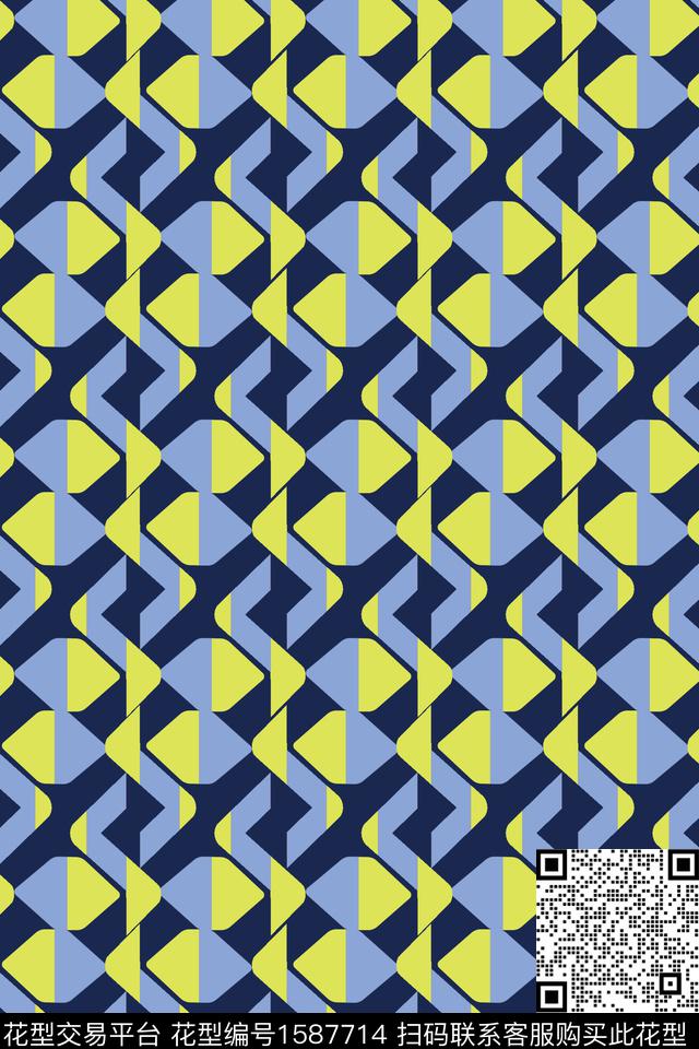 格子几何撞色传统印花华亿平台下载（图片编号: 1587714） - 瓦栏（Walan）