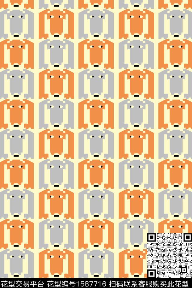 动物趣味马赛克传统印花华亿平台下载（图片编号: 1587716） - 瓦栏（Walan）