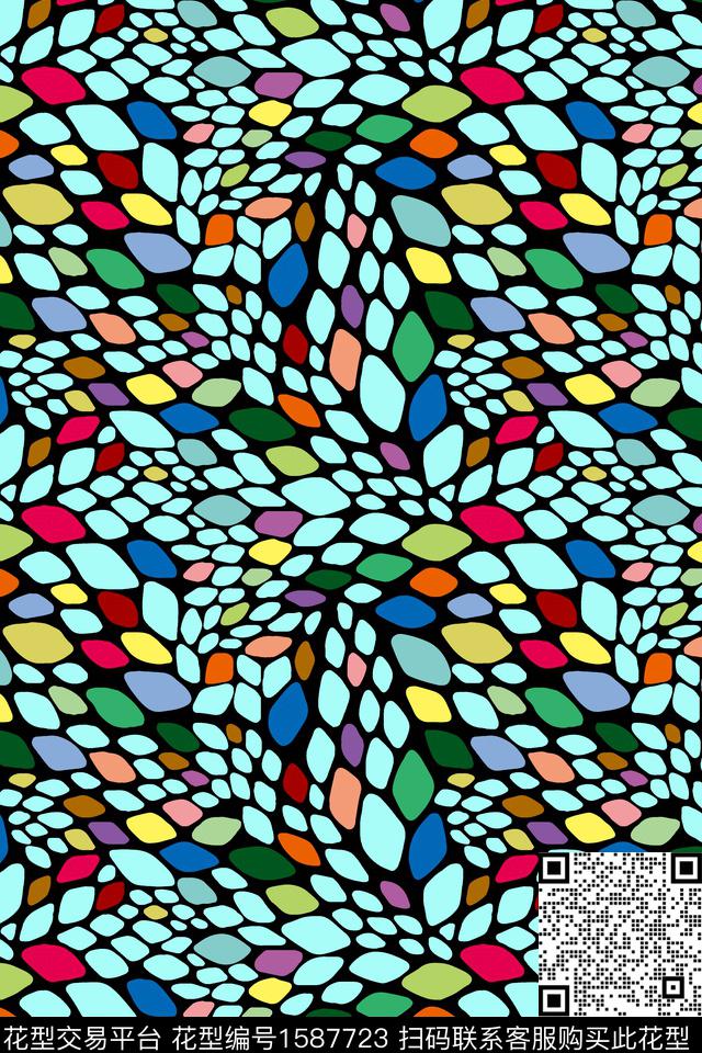 碎片几何炫彩传统印花华亿平台下载（图片编号: 1587723） - 瓦栏（Walan）