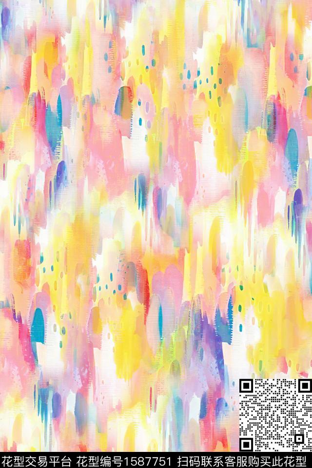 水彩抽象数码印花华亿平台下载（图片编号: 1587751） - 瓦栏（Walan）