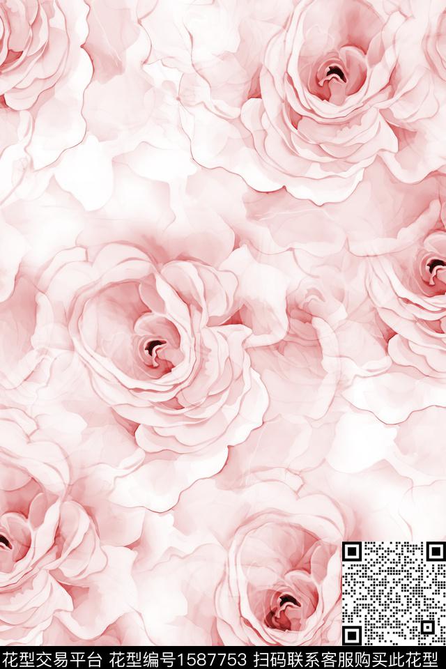 大花水彩花卉花卉数码印花华亿平台下载（图片编号: 1587753） - 瓦栏（Walan）