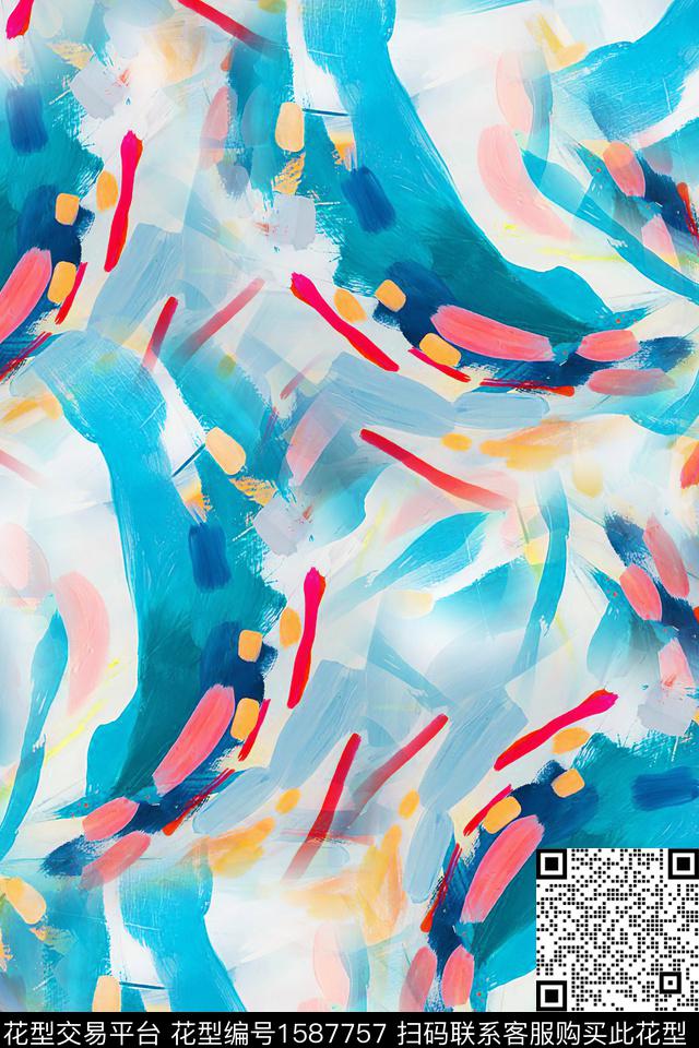 抽象油画笔触数码印花华亿平台下载（图片编号: 1587757） - 瓦栏（Walan）