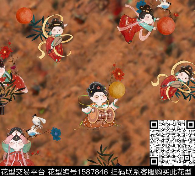 卡通人物中国风小唐人数码印花华亿平台下载（图片编号: 1587846） - 瓦栏（Walan）