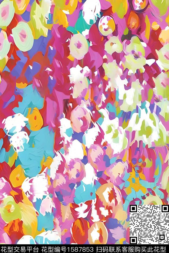 抽象油画涂鸦数码印花华亿平台下载（图片编号: 1587853） - 瓦栏（Walan）