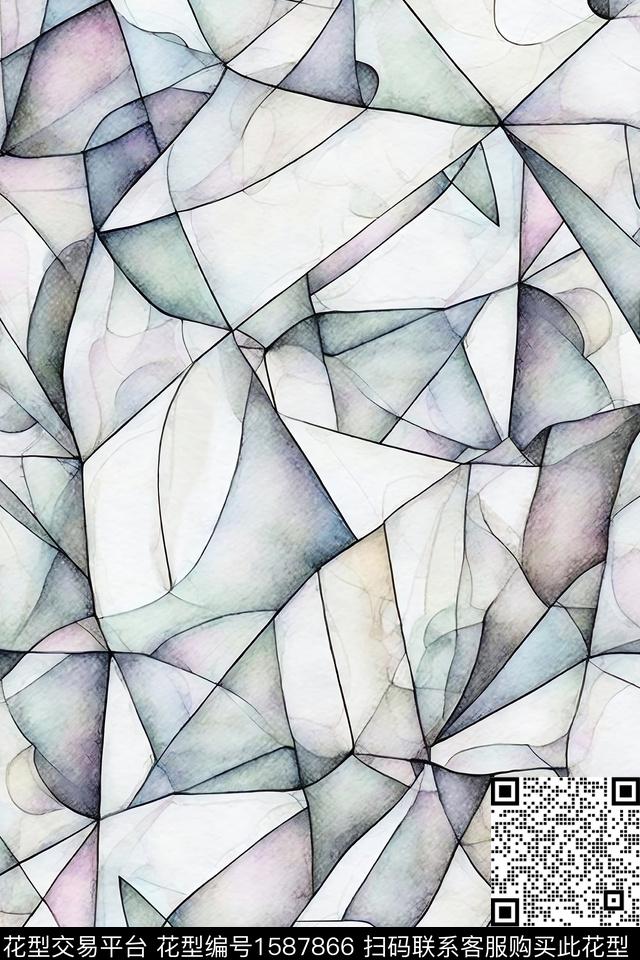 彩色几何渐变线条数码印花华亿平台下载（图片编号: 1587866） - 瓦栏（Walan）