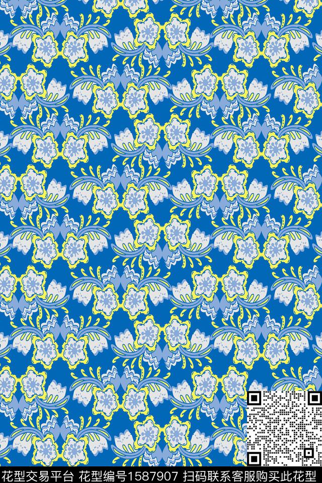 花卉民族花卉绿植树叶数码印花华亿平台下载（图片编号: 1587907） - 瓦栏（Walan）