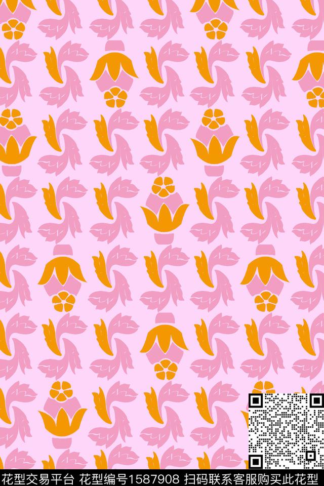 花卉民族纹样连续数码印花华亿平台下载（图片编号: 1587908） - 瓦栏（Walan）