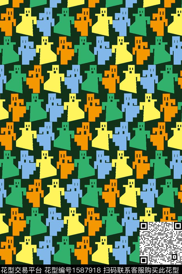 趣味卡通幽灵传统印花华亿平台下载（图片编号: 1587918） - 瓦栏（Walan）