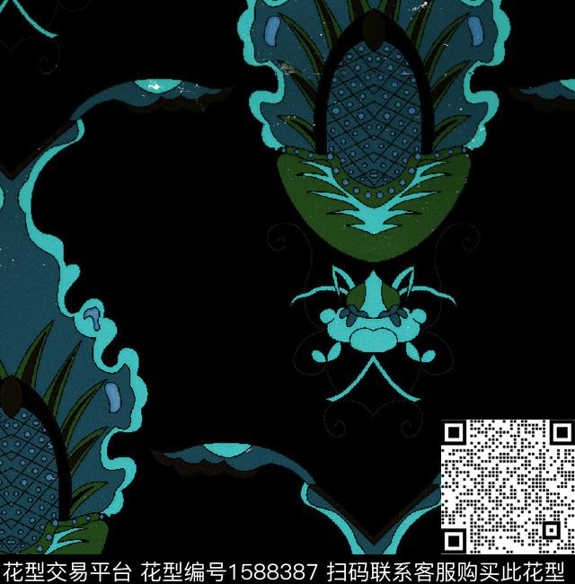 影花中国风民族风数码印花华亿平台下载（图片编号: 1588387） - 瓦栏（Walan）