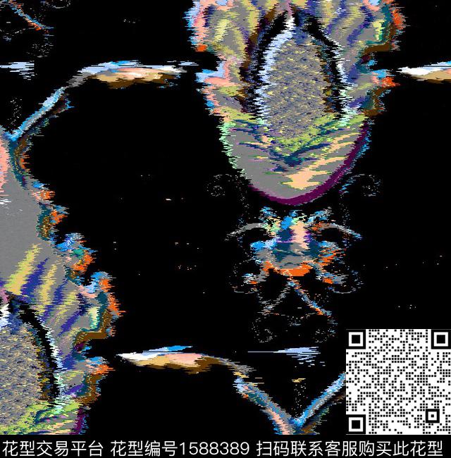 抽象民族风黑底数码印花华亿平台下载（图片编号: 1588389） - 瓦栏（Walan）