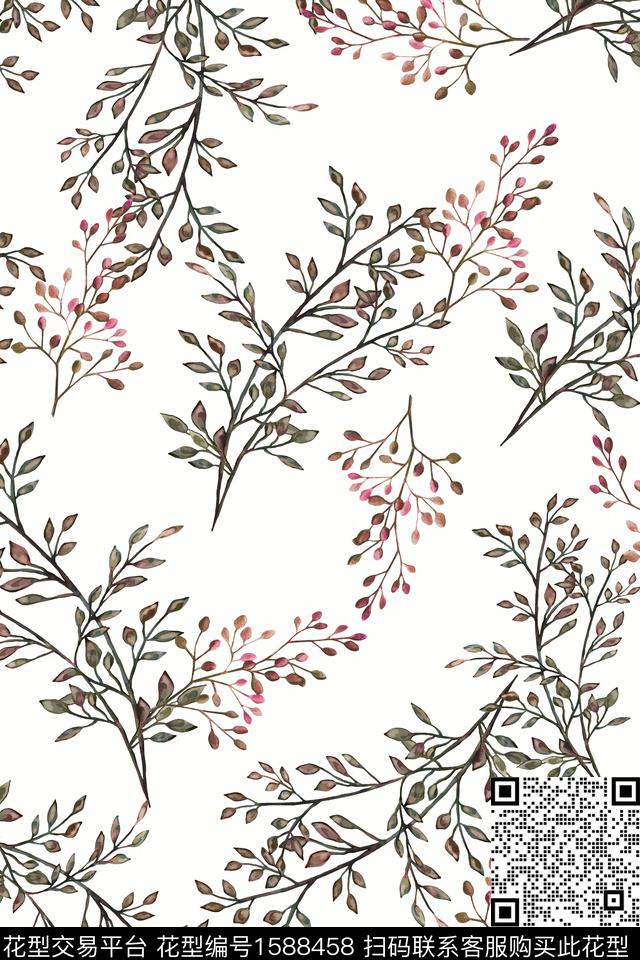 花卉水彩花卉白底花数码印花华亿平台下载（图片编号: 1588458） - 瓦栏（Walan）