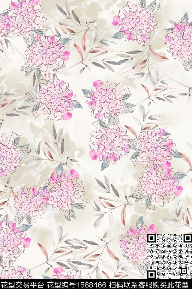 小清新少女花卉数码印花华亿平台下载（图片编号: 1588466） - 瓦栏（Walan）