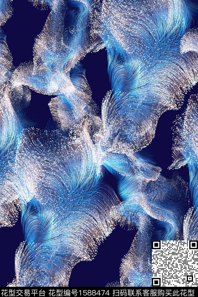 抽象线条散花数码印花华亿平台下载（图片编号: 1588474） - 瓦栏（Walan）