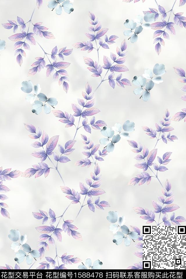 植物小清新水彩数码印花华亿平台下载（图片编号: 1588478） - 瓦栏（Walan）