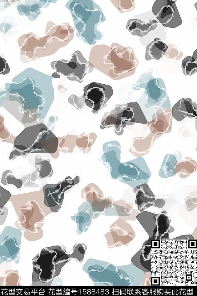 抽象几何色块数码印花华亿平台下载（图片编号: 1588483） - 瓦栏（Walan）