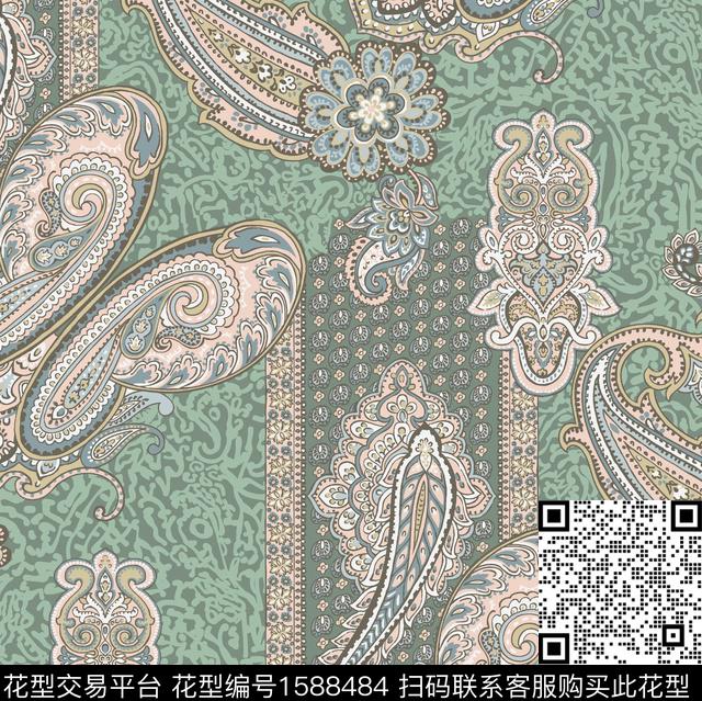 古典纹样民族风佩斯利数码印花华亿平台下载（图片编号: 1588484） - 瓦栏（Walan）