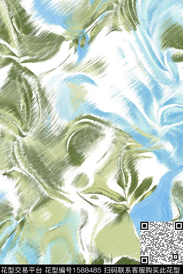 抽象水彩叶子数码印花华亿平台下载（图片编号: 1588485） - 瓦栏（Walan）