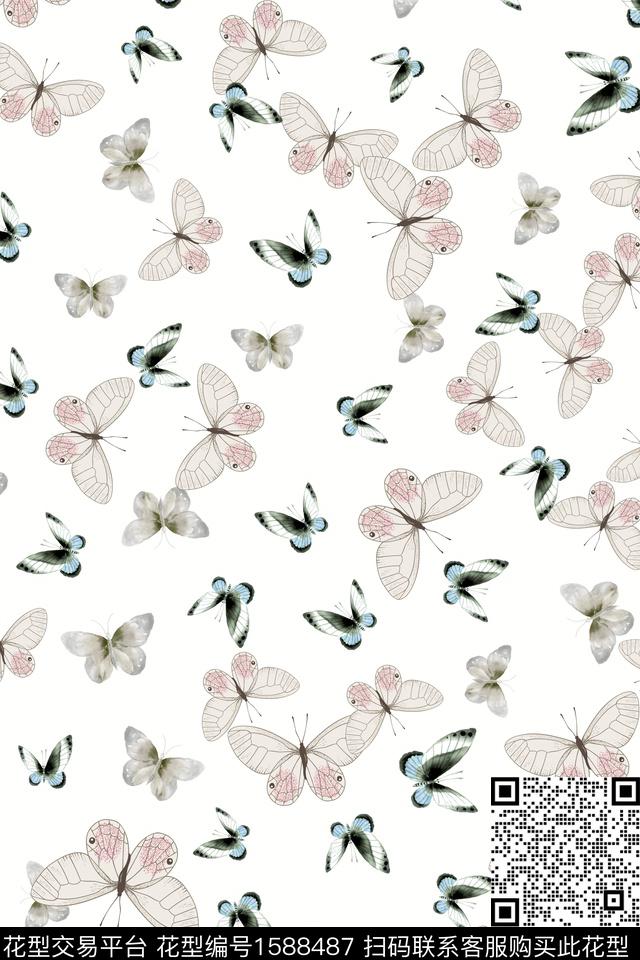 小清新昆虫蝴蝶数码印花华亿平台下载（图片编号: 1588487） - 瓦栏（Walan）