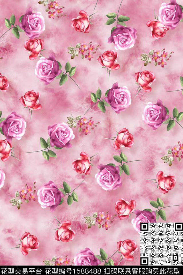花卉底纹数码印花华亿平台下载（图片编号: 1588488） - 瓦栏（Walan）