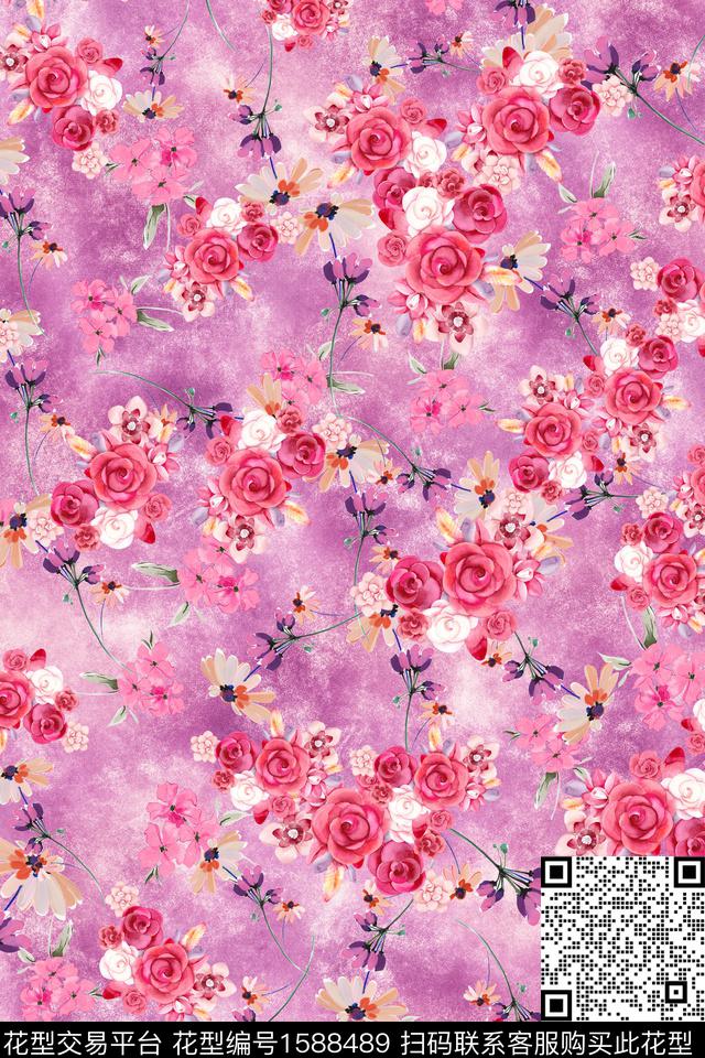 花卉底纹数码印花华亿平台下载（图片编号: 1588489） - 瓦栏（Walan）
