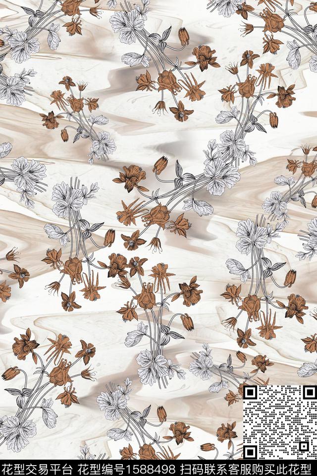 花卉底纹工笔画数码印花华亿平台下载（图片编号: 1588498） - 瓦栏（Walan）