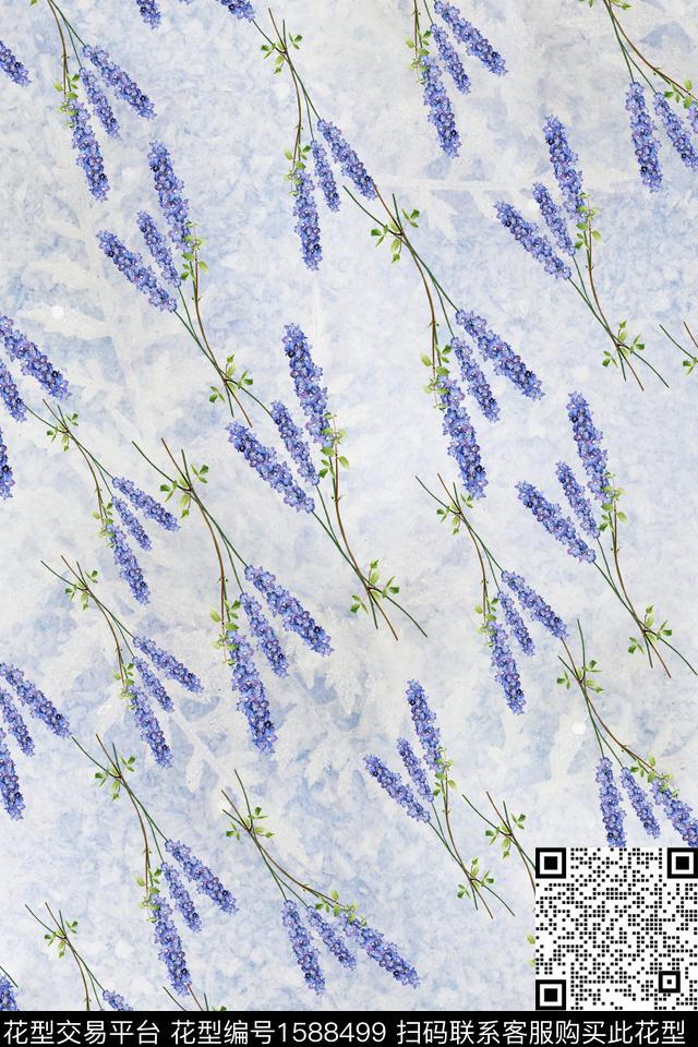 花卉薰衣草水彩数码印花华亿平台下载（图片编号: 1588499） - 瓦栏（Walan）