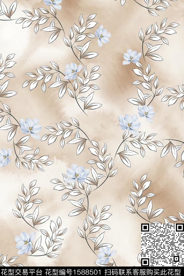 花卉叶子底纹数码印花华亿平台下载（图片编号: 1588501） - 瓦栏（Walan）