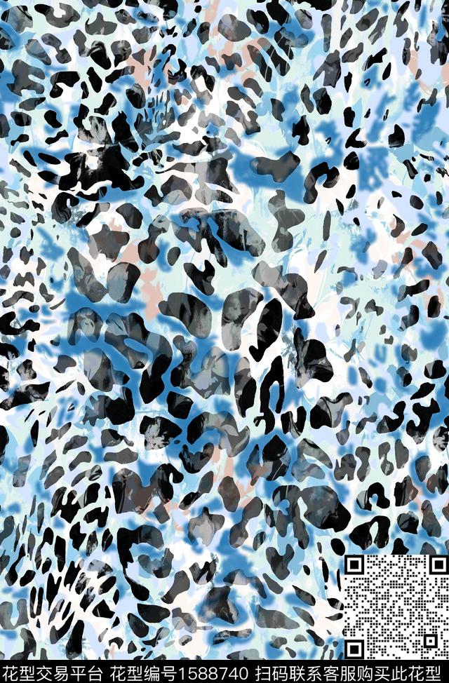 豹纹大牌风手绘数码印花华亿平台下载（图片编号: 1588740） - 瓦栏（Walan）