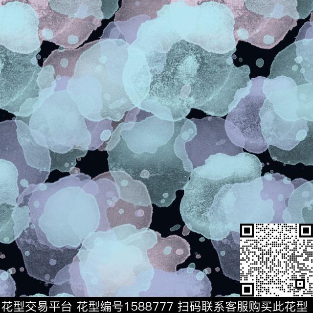 黑底水彩抽象数码印花华亿平台下载（图片编号: 1588777） - 瓦栏（Walan）