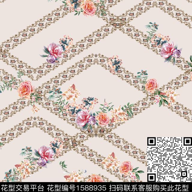 民族风边框菱形数码印花华亿平台下载（图片编号: 1588935） - 瓦栏（Walan）