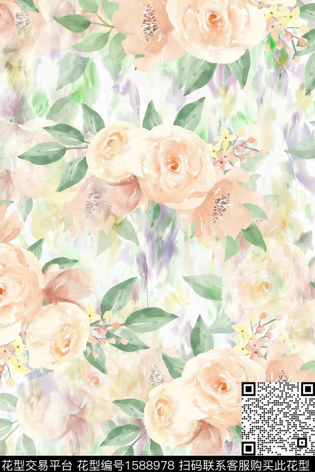水彩花卉花卉底纹数码印花华亿平台下载（图片编号: 1588978） - 瓦栏（Walan）