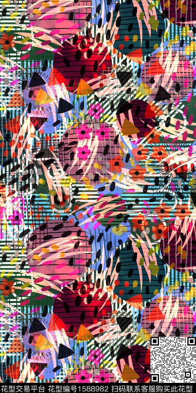 斑点小花抽象数码印花华亿平台下载（图片编号: 1588982） - 瓦栏（Walan）