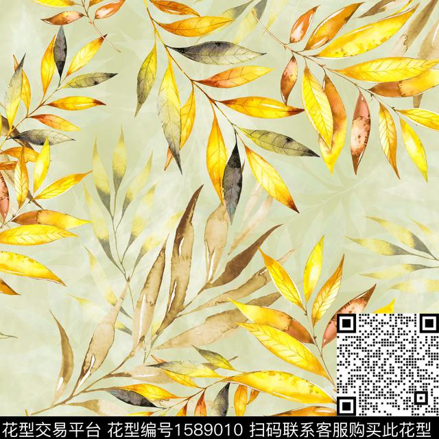 叶子手绘绿植树叶数码印花华亿平台下载（图片编号: 1589010） - 瓦栏（Walan）