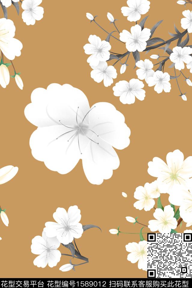 花卉清爽底花卉数码印花华亿平台下载（图片编号: 1589012） - 瓦栏（Walan）