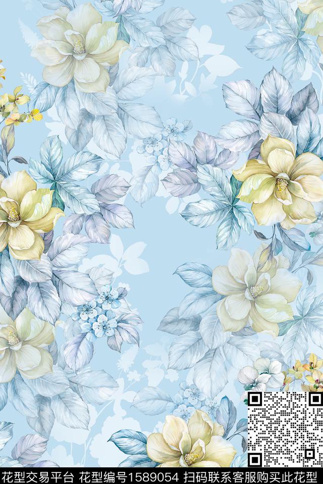 小清新影花花卉数码印花华亿平台下载（图片编号: 1589054） - 瓦栏（Walan）