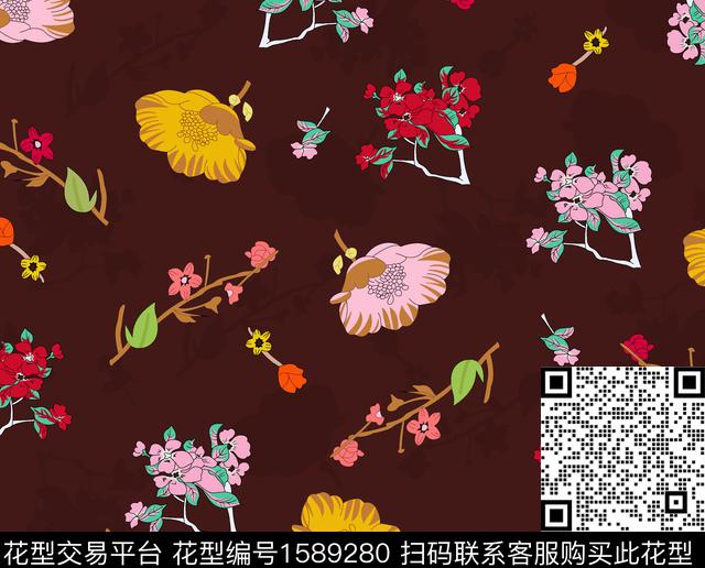 小碎花大牌风水彩数码印花华亿平台下载（图片编号: 1589280） - 瓦栏（Walan）