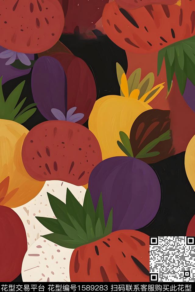 趣味水彩水果数码印花华亿平台下载（图片编号: 1589283） - 瓦栏（Walan）