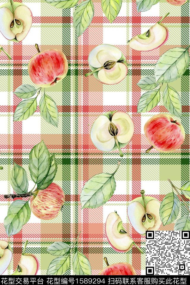 格子水果叶子数码印花华亿平台下载（图片编号: 1589294） - 瓦栏（Walan）