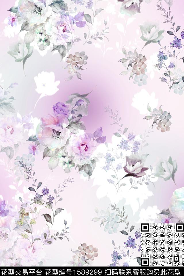小清新水彩花卉花卉数码印花华亿平台下载（图片编号: 1589299） - 瓦栏（Walan）