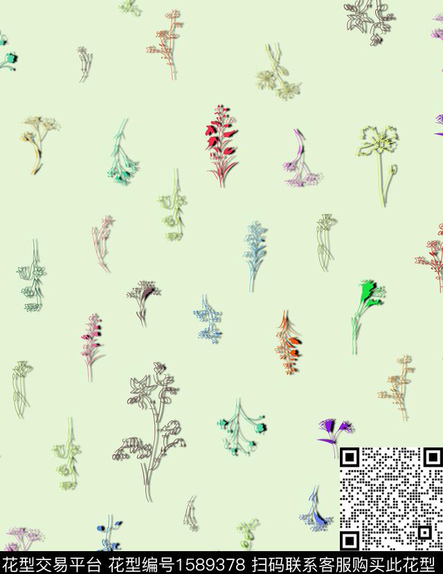 花卉小碎花清爽底花卉数码印花华亿平台下载（图片编号: 1589378） - 瓦栏（Walan）