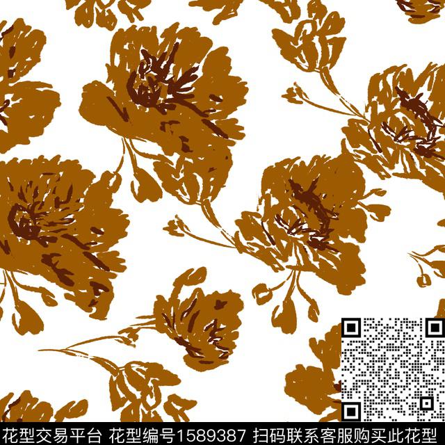 花卉清爽底花卉数码印花华亿平台下载（图片编号: 1589387） - 瓦栏（Walan）