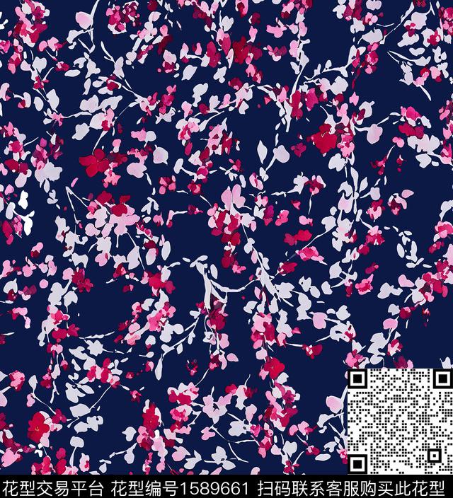 白底花花卉水彩花卉数码印花华亿平台下载（图片编号: 1589661） - 瓦栏（Walan）