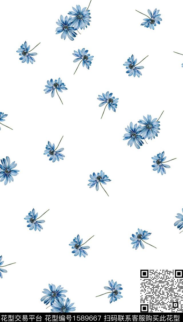 小碎花花卉白底花数码印花华亿平台下载（图片编号: 1589667） - 瓦栏（Walan）