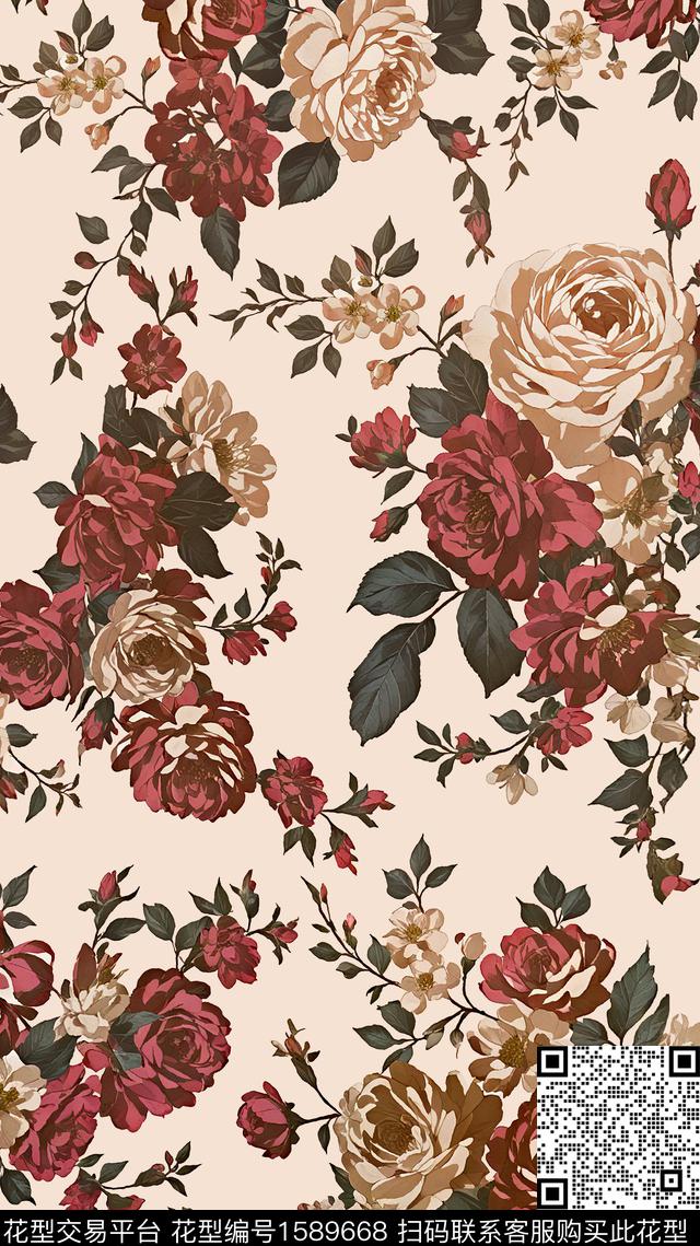 花卉清爽底花卉数码印花华亿平台下载（图片编号: 1589668） - 瓦栏（Walan）