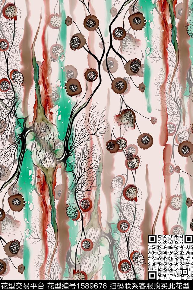 线条画扎染华亿平台大牌风数码印花华亿平台下载（图片编号: 1589676） - 瓦栏（Walan）