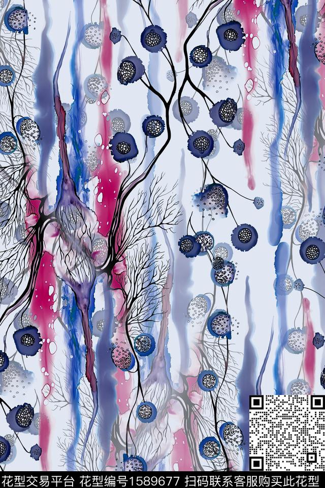 线条画扎染华亿平台大牌风数码印花华亿平台下载（图片编号: 1589677） - 瓦栏（Walan）