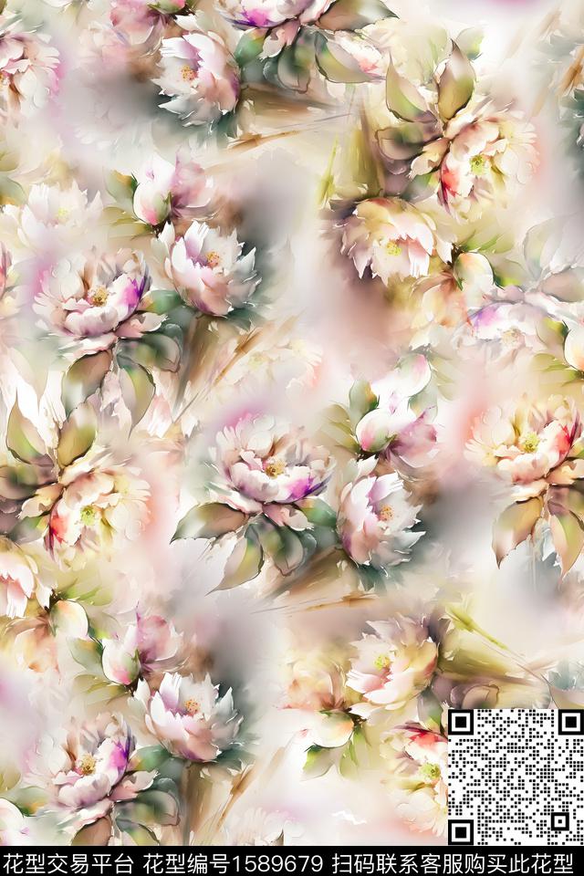 花卉水彩花卉数码印花华亿平台下载（图片编号: 1589679） - 瓦栏（Walan）