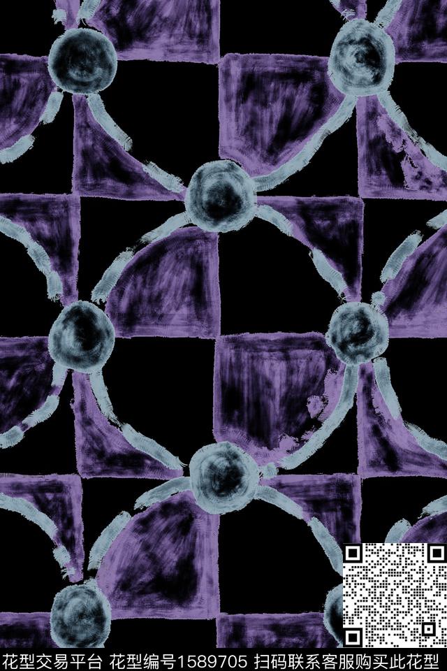 水彩笔触格子数码印花华亿平台下载（图片编号: 1589705） - 瓦栏（Walan）