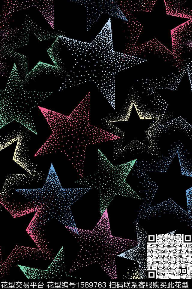 星星炫彩几何数码印花华亿平台下载（图片编号: 1589763） - 瓦栏（Walan）